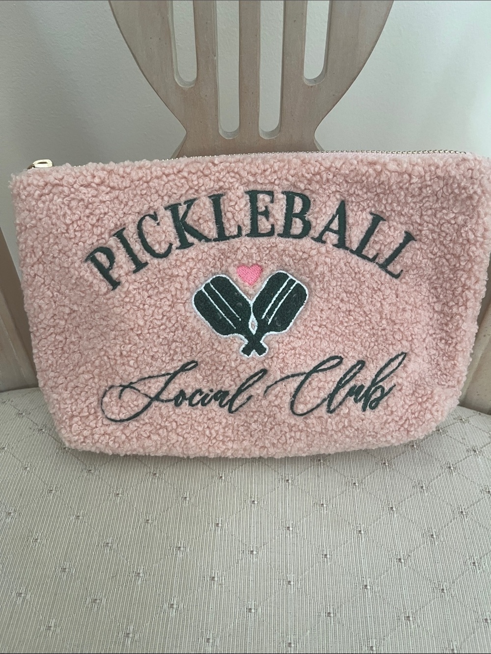 Pink Pickleball Social Club Sherpa Wristlet Clutch